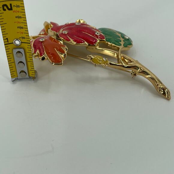 Vtg. 1994 Avon Hibiscus Enameled Brooch Jose Maria Barrera, Rhinestones, Signed - Picture 5 of 7